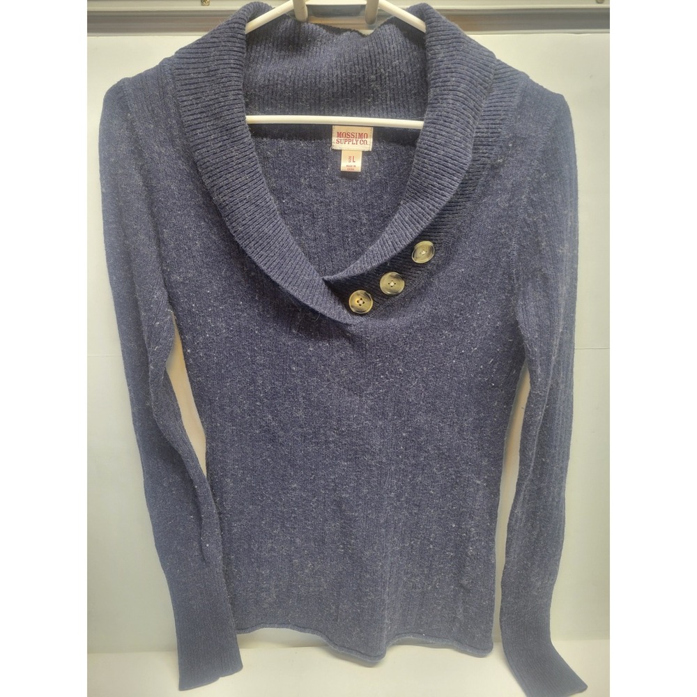 Mossimo Supply Co Blue Knit Henley Sweater Shawl Collar Buttons wool blend Large